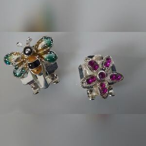 Silver and Pink Flower Flip Flop Clips